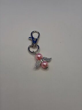 Hand Crafted Pink Pearl Angel Wing Keychain Card Holder